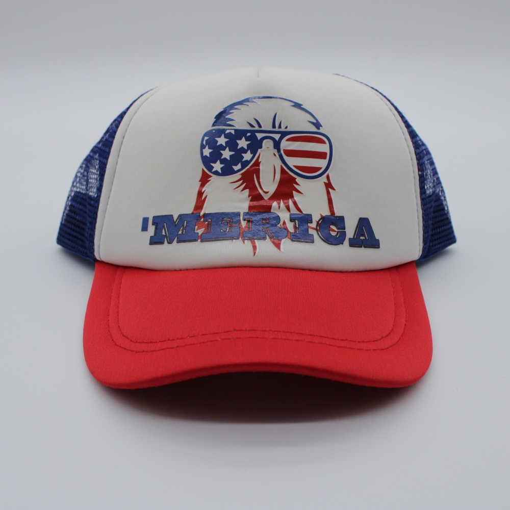 Merica Patriotic Eagle Trucker Hat Red White Blue Snapback July 4th Celebration